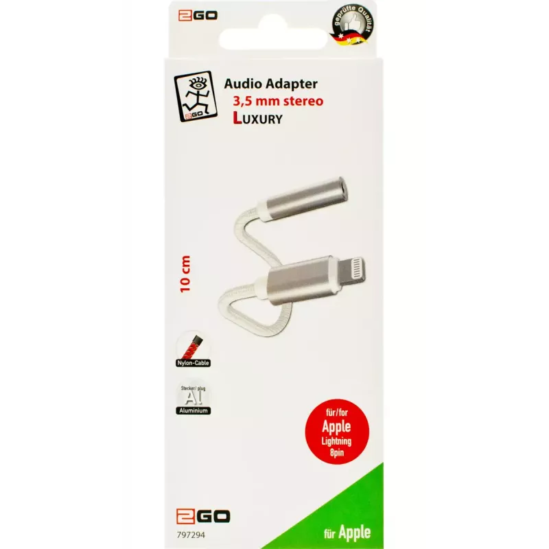 Audiokabel 2GO 797294 3,5 mm Klinkenbuchse auf Lightning Stecker 0,1 m Weiß