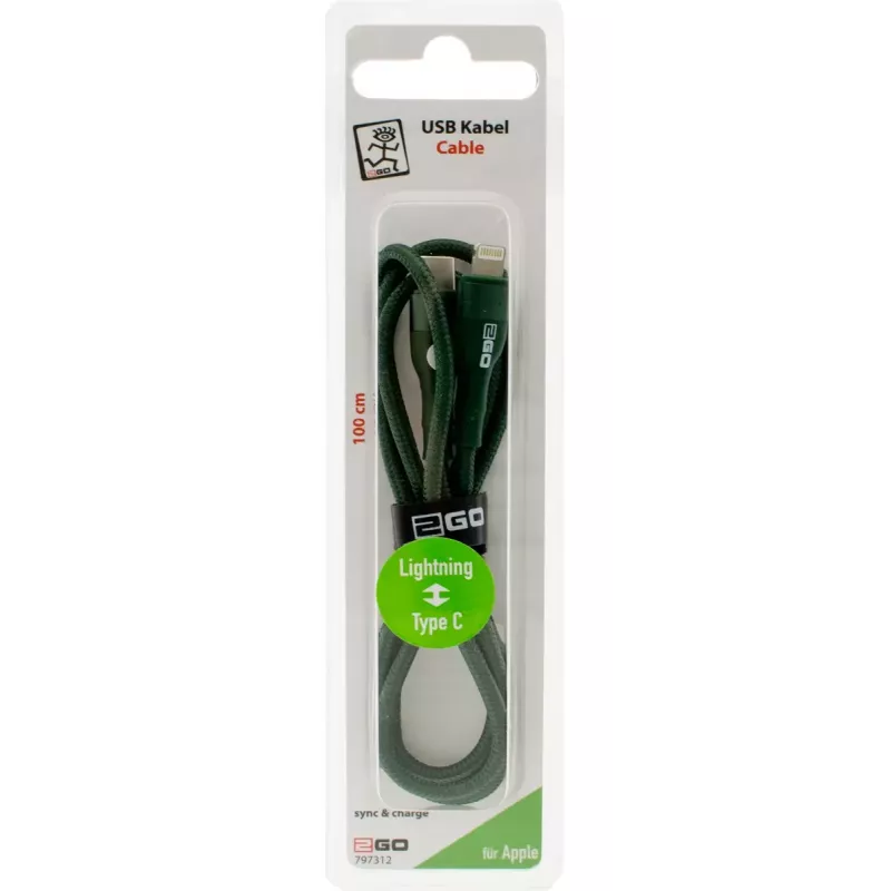 Lightning-Kabel 2GO 797312 1 m Grün USB-C-Stecker