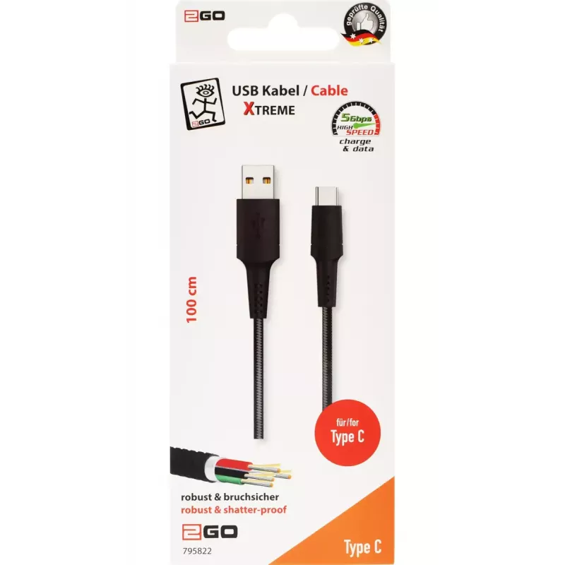 USB-Kabel 2GO 795822 1 m USB B USB C Schwarz