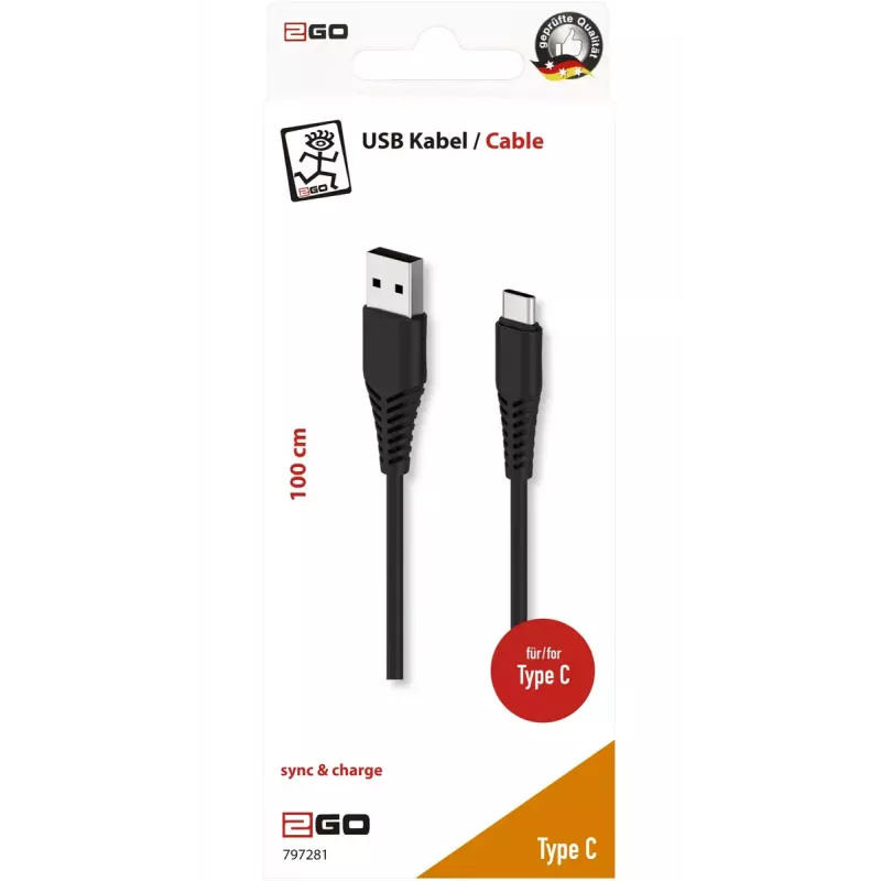 USB-Kabel 2GO 797281 1m USB B USB C Schwarz
