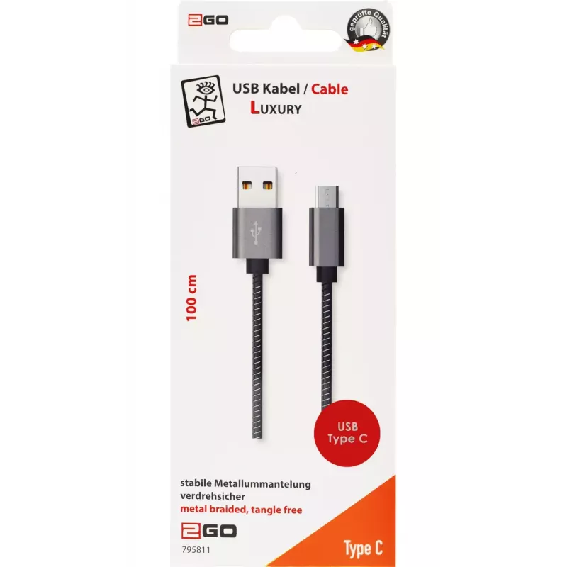 USB-Kabel 2GO 795812 USB 3.2 Gen 1 1m USB B USB C Grau