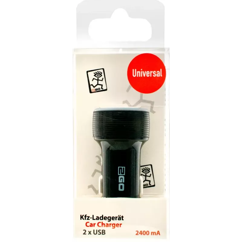 Mobiles Ladegerät 2GO 795784 Universal Schwarz Zigarettenanzünder Auto 12/24V 2 USB-Anschlüsse
