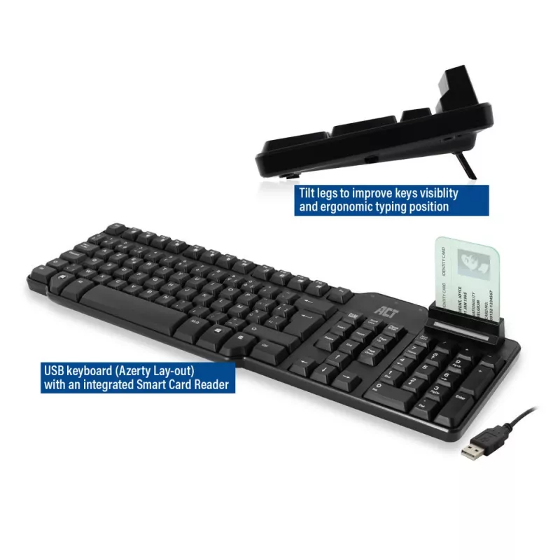 ACT Kabelgebundene Tastatur mit Smartcard-Leser (Azerty/BE-Layout)