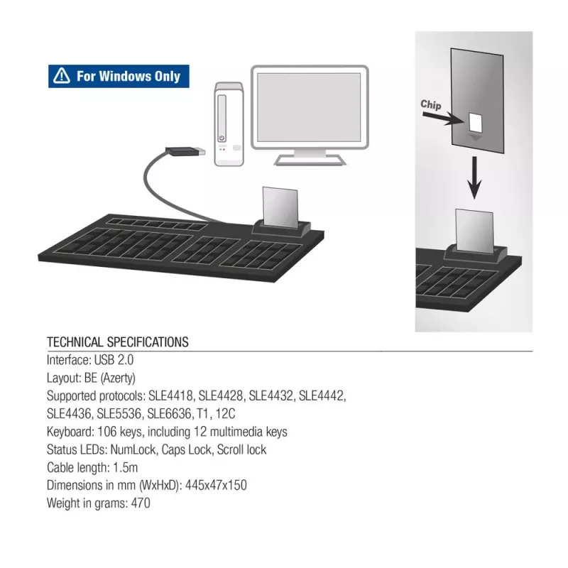 ACT Kabelgebundene Tastatur mit Smartcard-Leser (Azerty/BE-Layout)
