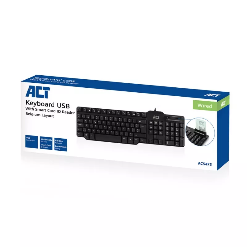 ACT Kabelgebundene Tastatur mit Smartcard-Leser (Azerty/BE-Layout)