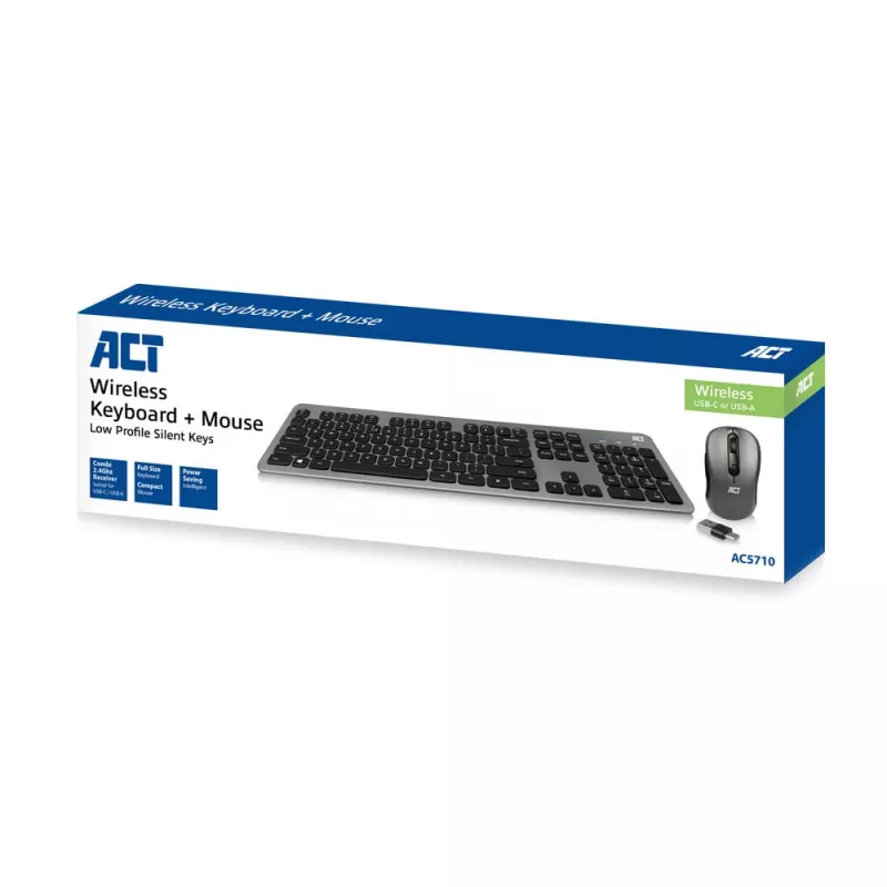 ACT Wireless Tastatur- und Maus-Set, USB-C/USB-A-Kombi-Empfänger (Qwerty/US-Layout)
