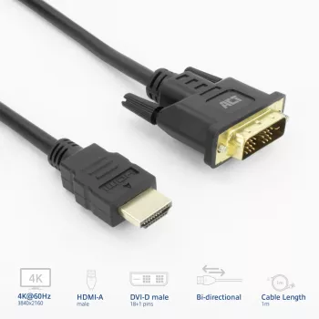 ACT AK3734 Videokabel-Adapter 1 m HDMI Typ A (Standard) DVI-D Schwarz