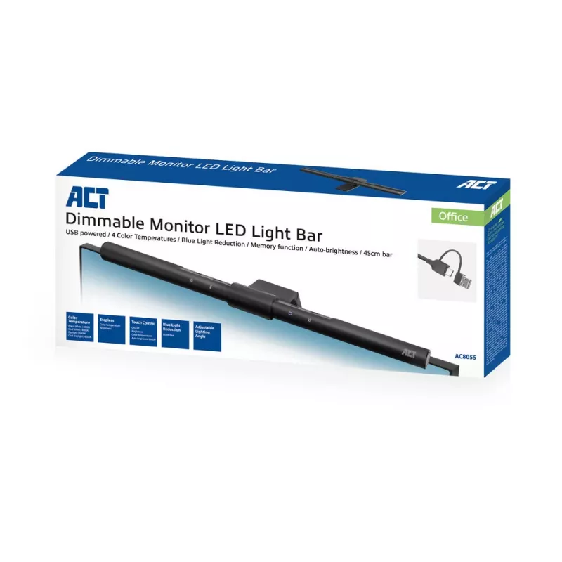 Monitor LED Lichtleiste ACT AC8055 — Dimmbare, USB-betriebene Bildschirmleuchte
