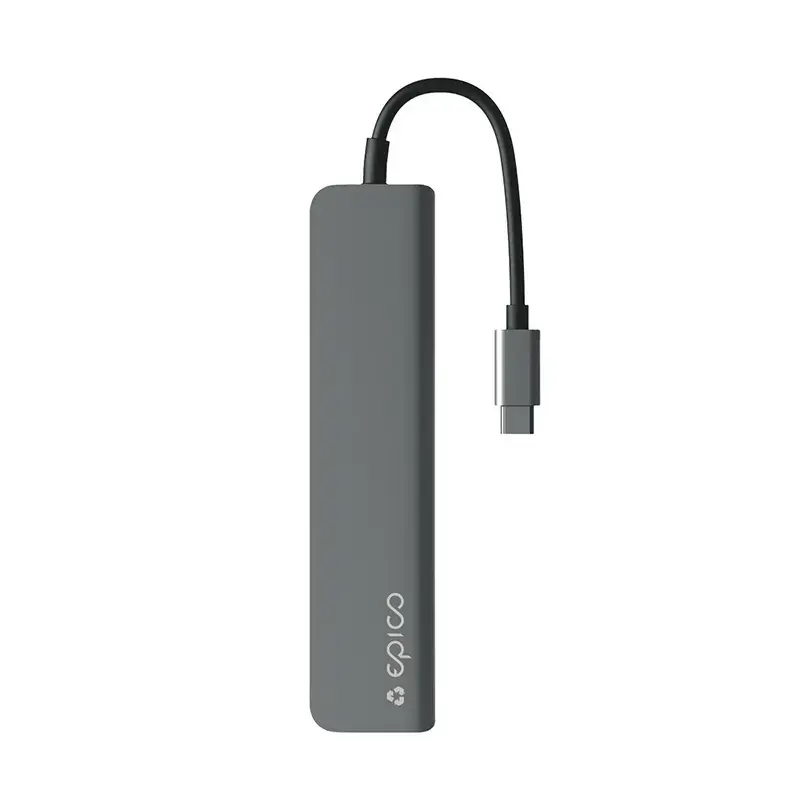 Interface-Hub Epico 9915112100080 — USB-Typ-C-Host, HDMI, USB 2.0, USB-Typ-C, MicroSD-/SD-Kartenleser, Aluminium/TPU, grau