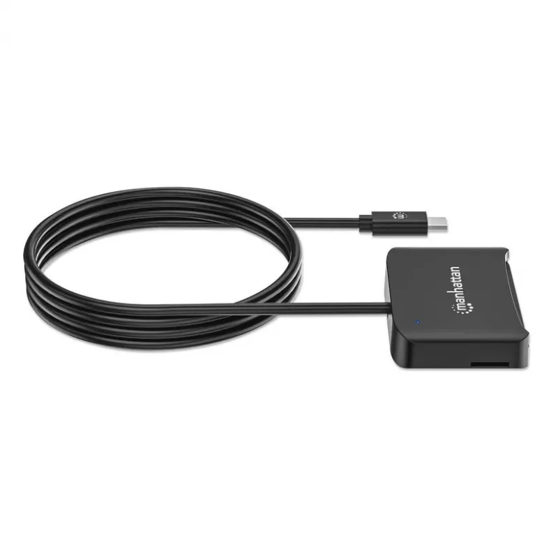 Manhattan USB-C Kontakt-Chipkartenleser mit MicroSD-Steckplatz, USB Typ-C Stecker auf Kontaktleser-Schnittstelle und microSDXC, unterstützt Windows, macOS und Linux, liest SIM-Karten mit Adapter, Kabel 1 m, Schwarz, drei Jahre Garantie