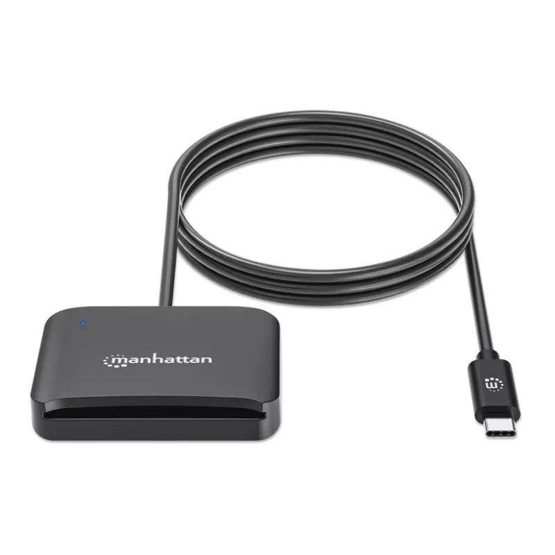 Manhattan USB-C Kontakt-Chipkartenleser mit MicroSD-Steckplatz, USB Typ-C Stecker auf Kontaktleser-Schnittstelle und microSDXC, unterstützt Windows, macOS und Linux, liest SIM-Karten mit Adapter, Kabel 1 m, Schwarz, drei Jahre Garantie
