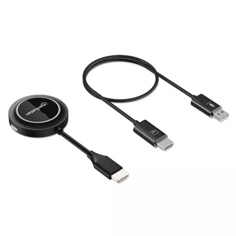 Manhattan 1080p Wireless HDMI Display Presentation Kit, 2-teiliges Set mit HDMI-Empfänger und HDMI-Sender-Dongle zur drahtlosen Übertragung eines Videosignals von einem Laptop/Tablet/Smartphone auf einen HDMI-Fernseher oder Projektor, Schwarz