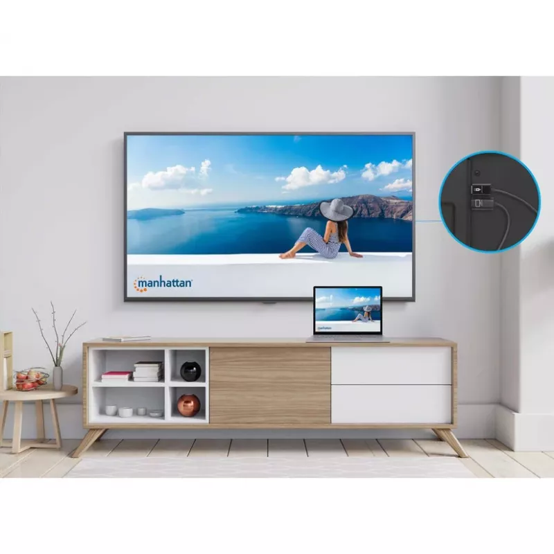 Manhattan 1080p Wireless HDMI Display Presentation Kit, 2-teiliges Set mit HDMI-Empfänger und HDMI-Sender-Dongle zur drahtlosen Übertragung eines Videosignals von einem Laptop/Tablet/Smartphone auf einen HDMI-Fernseher oder Projektor, Schwarz