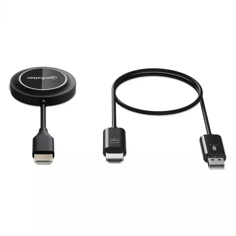 Manhattan 1080p Wireless HDMI Display Presentation Kit, 2-teiliges Set mit HDMI-Empfänger und HDMI-Sender-Dongle zur drahtlosen Übertragung eines Videosignals von einem Laptop/Tablet/Smartphone auf einen HDMI-Fernseher oder Projektor, Schwarz