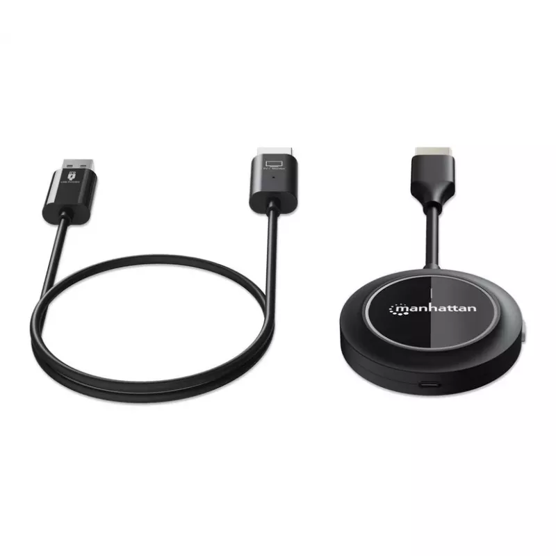 Manhattan 1080p Wireless HDMI Display Presentation Kit, 2-teiliges Set mit HDMI-Empfänger und HDMI-Sender-Dongle zur drahtlosen Übertragung eines Videosignals von einem Laptop/Tablet/Smartphone auf einen HDMI-Fernseher oder Projektor, Schwarz