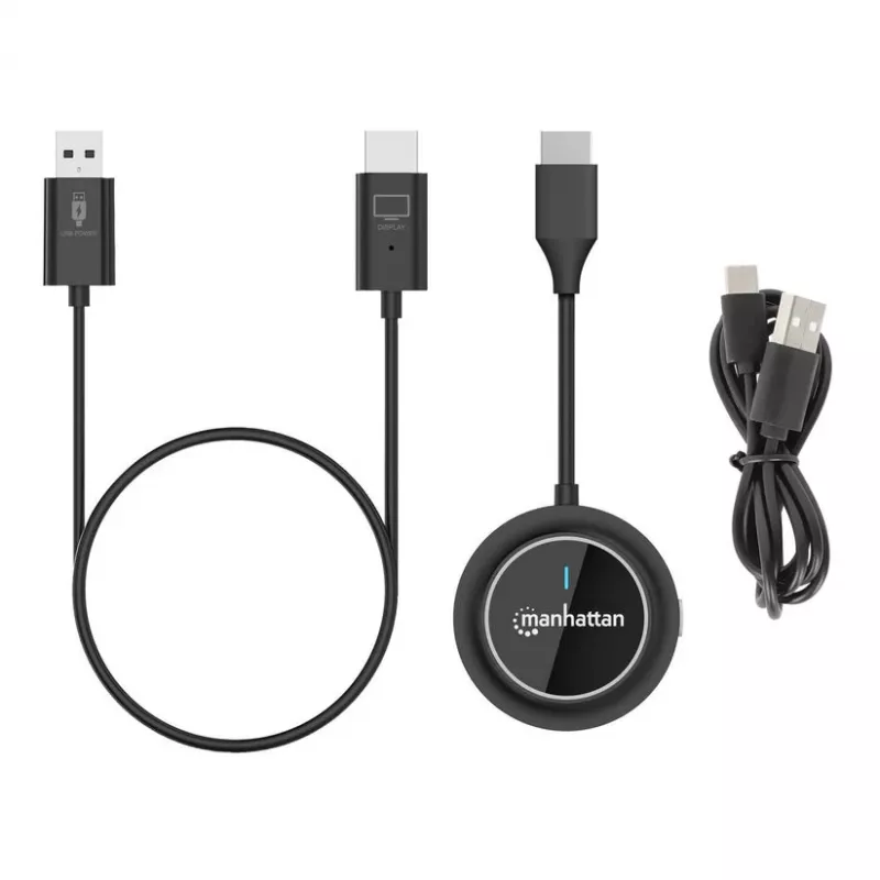 Manhattan 1080p Wireless HDMI Display Presentation Kit, 2-teiliges Set mit HDMI-Empfänger und HDMI-Sender-Dongle zur drahtlosen Übertragung eines Videosignals von einem Laptop/Tablet/Smartphone auf einen HDMI-Fernseher oder Projektor, Schwarz