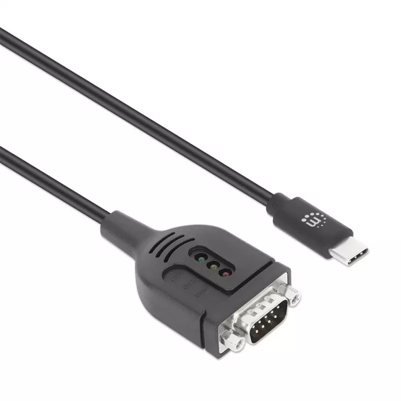 Manhattan USB-C auf Seriell Konverterkabel, 1m, Stecker auf Stecker, Seriell/RS232/COM/DB9, Prolific PL2303GT Chip, Schwarzes Kabel, Drei Jahre Garantie