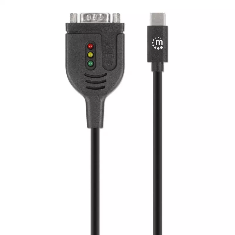 Manhattan USB-C auf Seriell Konverterkabel, 1m, Stecker auf Stecker, Seriell/RS232/COM/DB9, Prolific PL2303GT Chip, Schwarzes Kabel, Drei Jahre Garantie