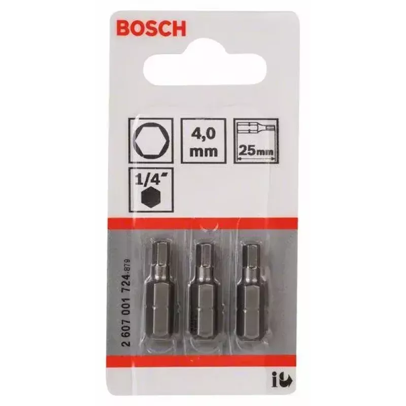 Schraubendreher-Bit Bosch 2 607 001 724 4 mm Security-Sechskant 3 Stück