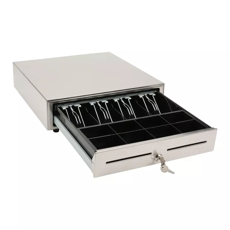 Manuelle Geldlade Olympia LD 410S, Edelstahlgehäuse, 415 × 410 × 104 mm, 6,5 kg