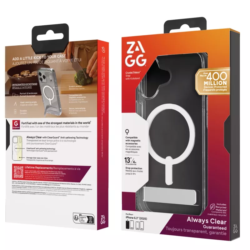 ZAGG Crystal Palace Snap Kickstand Hülle für Apple iPhone 17, Cover, Apple, iPhone 17, 16 cm (6,3 Zoll), Transparent