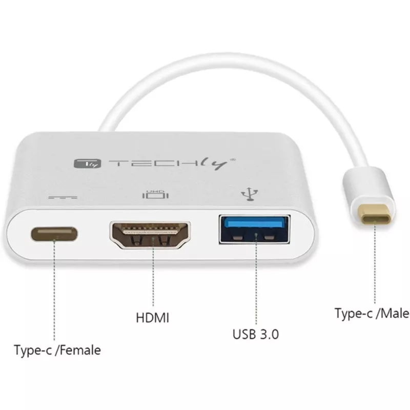 Techly IADAP USB31-HDMIPTY Laptop-Dock/Port-Replikator Kabelgebunden USB 3.2 Gen 1 (3.1 Gen 1) Type-C Silber