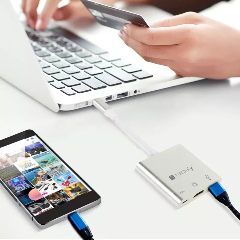 Techly IADAP USB31-HDMIPTY Laptop-Dock/Port-Replikator Kabelgebunden USB 3.2 Gen 1 (3.1 Gen 1) Type-C Silber