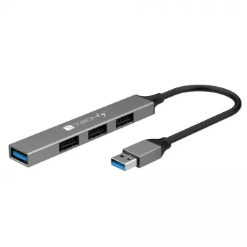 Techly IUSB32-HUB4A-3U2SLS Laptop-Dock/Port-Replikator Kabelgebunden USB 3.2 Gen 1 (3.1 Gen 1) Typ-A Grau