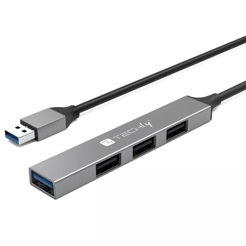Techly IUSB32-HUB4A-3U2SLS Laptop-Dock/Port-Replikator Kabelgebunden USB 3.2 Gen 1 (3.1 Gen 1) Typ-A Grau