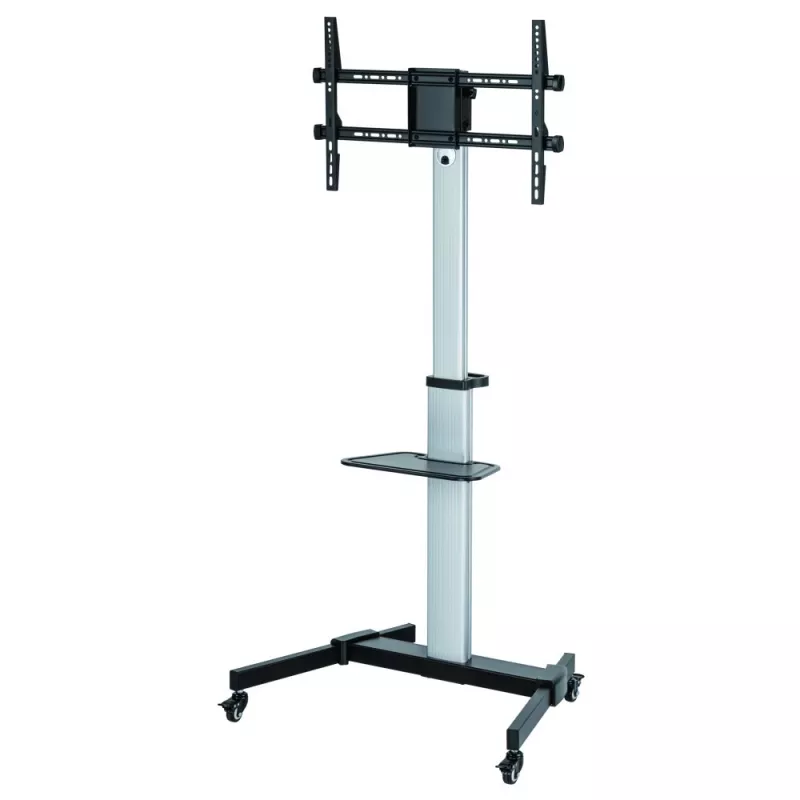 Techly Bodenständer mit Ablagewagen TV LCD/LED 37-86 Zoll, 200 x 200 mm, 600 x 400 mm, -10 - 5°, 180°, Aluminium, Kunststoff, Stahl, Schwarz, Grau