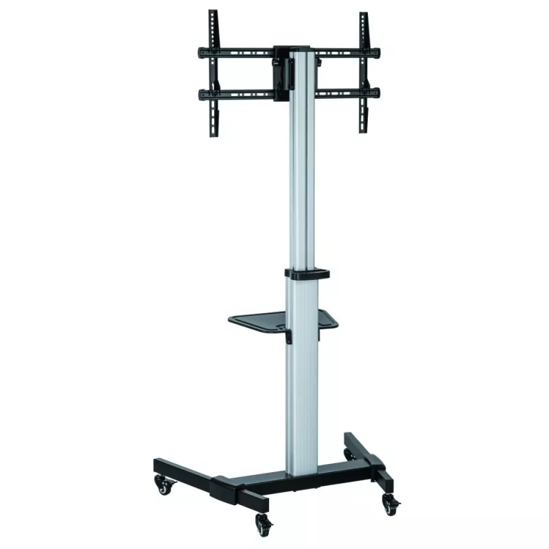 Techly Bodenständer mit Ablagewagen TV LCD/LED 37-86 Zoll, 200 x 200 mm, 600 x 400 mm, -10 - 5°, 180°, Aluminium, Kunststoff, Stahl, Schwarz, Grau