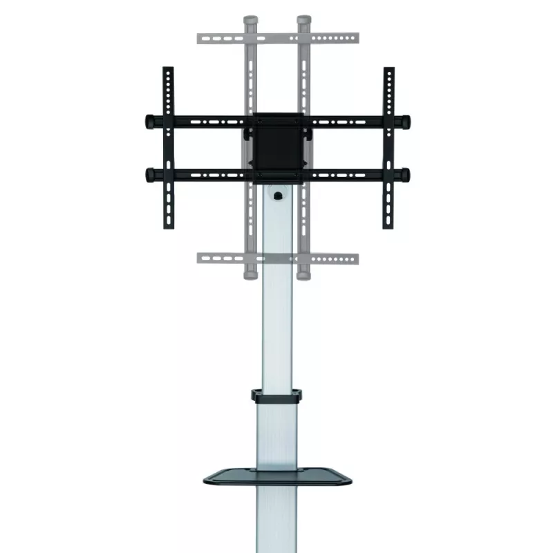 Techly Bodenständer mit Ablagewagen TV LCD/LED 37-86 Zoll, 200 x 200 mm, 600 x 400 mm, -10 - 5°, 180°, Aluminium, Kunststoff, Stahl, Schwarz, Grau
