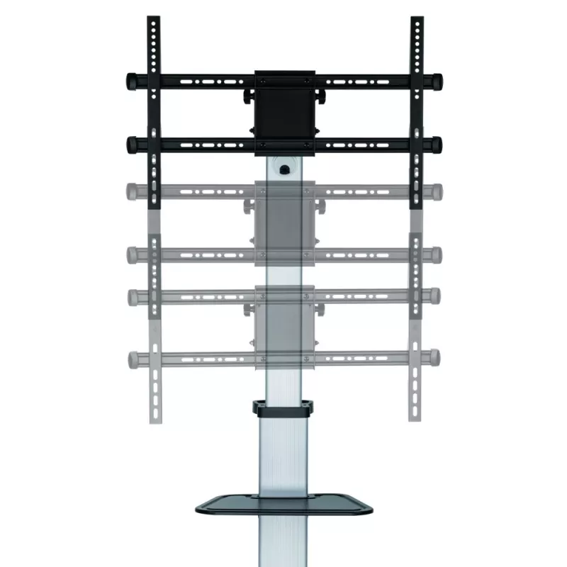 Techly Bodenständer mit Ablagewagen TV LCD/LED 37-86 Zoll, 200 x 200 mm, 600 x 400 mm, -10 - 5°, 180°, Aluminium, Kunststoff, Stahl, Schwarz, Grau