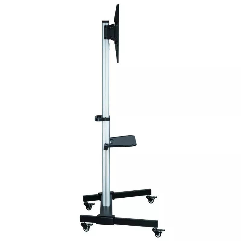 Techly Bodenständer mit Ablagewagen TV LCD/LED 37-86 Zoll, 200 x 200 mm, 600 x 400 mm, -10 - 5°, 180°, Aluminium, Kunststoff, Stahl, Schwarz, Grau
