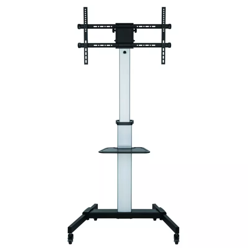 Techly Bodenständer mit Ablagewagen TV LCD/LED 37-86 Zoll, 200 x 200 mm, 600 x 400 mm, -10 - 5°, 180°, Aluminium, Kunststoff, Stahl, Schwarz, Grau