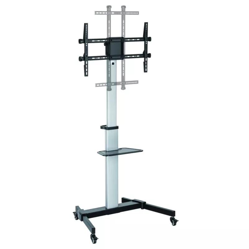 Techly Bodenständer mit Ablagewagen TV LCD/LED 37-86 Zoll, 200 x 200 mm, 600 x 400 mm, -10 - 5°, 180°, Aluminium, Kunststoff, Stahl, Schwarz, Grau