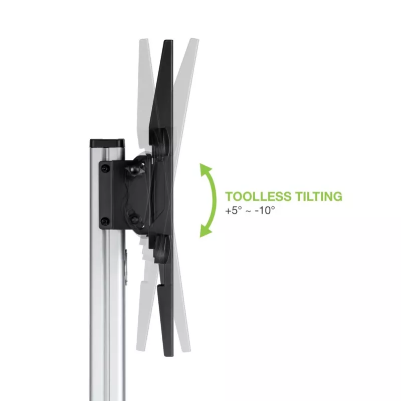 Techly Bodenständer mit Ablagewagen TV LCD/LED 37-86 Zoll, 200 x 200 mm, 600 x 400 mm, -10 - 5°, 180°, Aluminium, Kunststoff, Stahl, Schwarz, Grau
