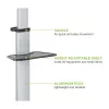 Techly Bodenständer mit Ablagewagen TV LCD/LED 37-86 Zoll, 200 x 200 mm, 600 x 400 mm, -10 - 5°, 180°, Aluminium, Kunststoff, Stahl, Schwarz, Grau