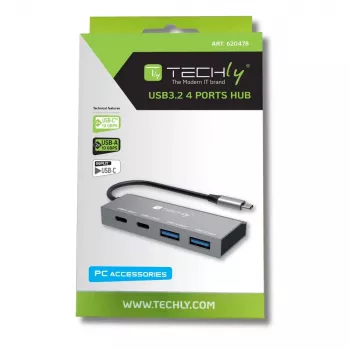 Techly IUSB32C-HUB4AC2 Laptop-Dock/Port-Replikator Kabelgebunden USB 3.2 Gen 1 (3.1 Gen 1) Type-C Silber