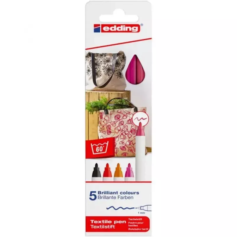 Felt pens Edding 4600 set — 5 colours (Schwarz, Crimson, Orange, Pink, Red), bullet tip