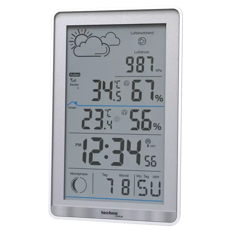 Digitale Wetterstation TechnoLine WS 9218 — weiß, Innen-/Außenthermometer, Hygrometer, Barometer, batteriebetrieben