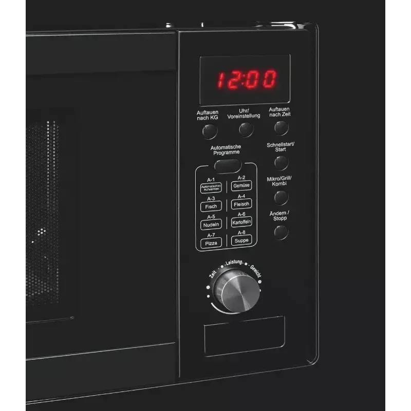 Einbau-Grillmikrowelle Exquisit EMW20.1 G — 20 l, 800 W, Schwarz, Tasten- und Drehregler-Bedienung, eingebautes Display