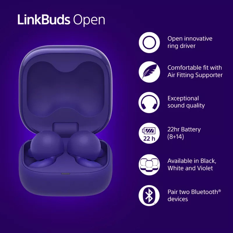 Sony LinkBuds Open WFL910V Kopfhörer/Headset Kabellos In-Ear Anrufe/Musik Bluetooth Violett