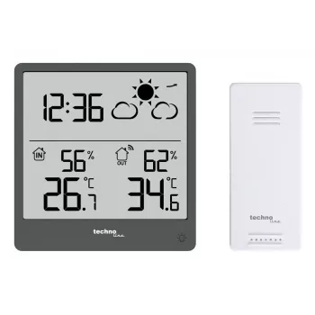 Digitale Wetterstation TechnoLine WS 9138 — Innen-/Außenthermometer & Hygrometer, grau, Batterien AAA