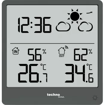 Digitale Wetterstation TechnoLine WS 9138 — Innen-/Außenthermometer & Hygrometer, grau, Batterien AAA