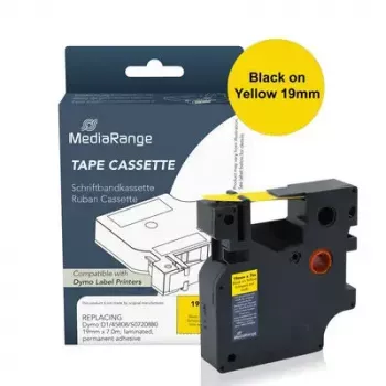 Beschriftungsband MediaRange MRDY45808 Schwarz auf gelb D1 — 19 mm x 7 m, permanenter Acrylkleber