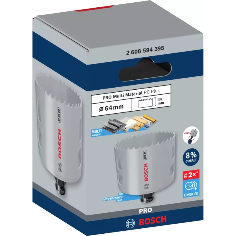 Lochsäge Bosch PRO Multi Material PC Plus 44/64 mm — Einzeln, 44–64 mm Durchmesser, für Bohrmaschine, Trockenbau/Metall/Kunststoff/Weichholz