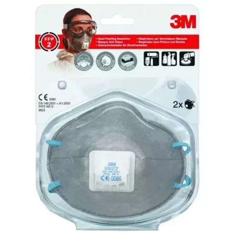 Staubmaske 3M 9922C2, wiederverwendbar im Atemschutzmasken-Stil, 2er-Pack, anthrazit