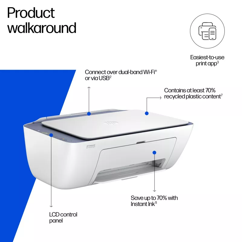 HP DeskJet 2922 Wireless All-in-One-Farbdrucker, Thermo-Tintenstrahl, Farbdruck, 4800 x 1200 DPI, Farbkopieren, A4, Weiß