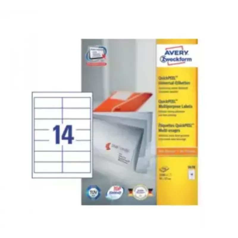 Selbstklebende Adressetiketten Avery Zweckform 3678 — weißes Papier, 9,7×3,7 cm, 1400 Etiketten (100 Blatt)